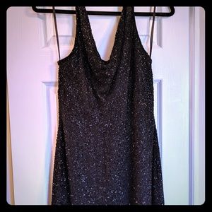 Beaded Little Black Halter Dress